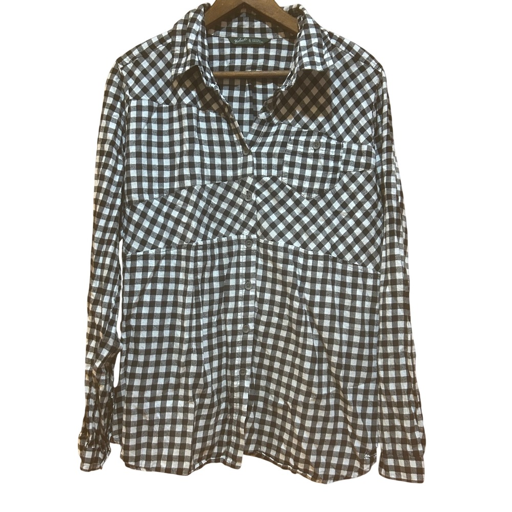 Woolrich Shirt Womens XL Cotton Flannel Black and White Gingham Western Outdoors